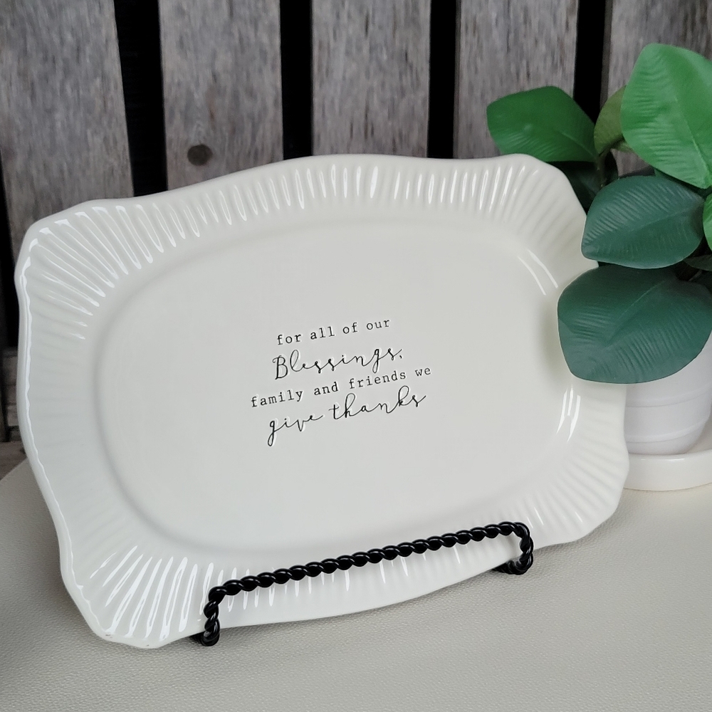 Mud Pie Give Thanks White Ceramic Platter